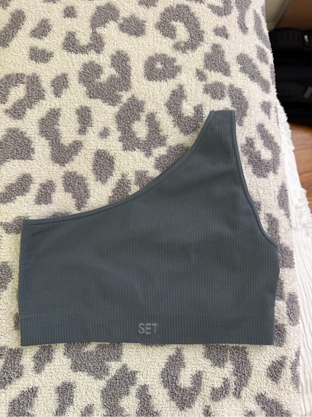 SET Active One-Shoulder Ribbed Bralette in Charcoal Gray